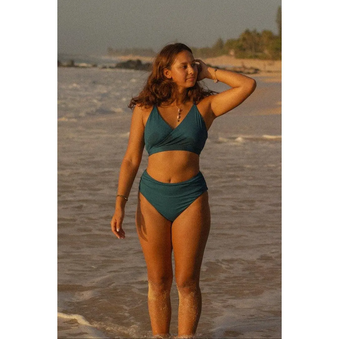 Riley Wrap Bikini Top | Midnight V Neck Full Coverage Swimsuit