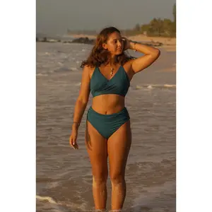 Riley Wrap Bikini Top | Midnight V Neck Full Coverage Swimsuit