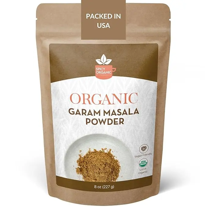 SPICY ORGANIC Garam Masala Powder 8 oz. - Traditional Indian Spice Mix for Curry, Chicken Seasoning, Marinades, Rice, Soups, Stews, Tofu, and Paneer - USDA Certified Organic, Non-GMO, Kosher Natural Flavor