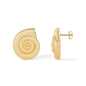 PAVOI 14K Gold Plated Sterling Silver Posts Seashell Statement Earrings for Women | Cubic Zirconia Reconstructed Baroque Freshwater Pearl Stud Earring | Brushed Textured Conch Chunky Earrings