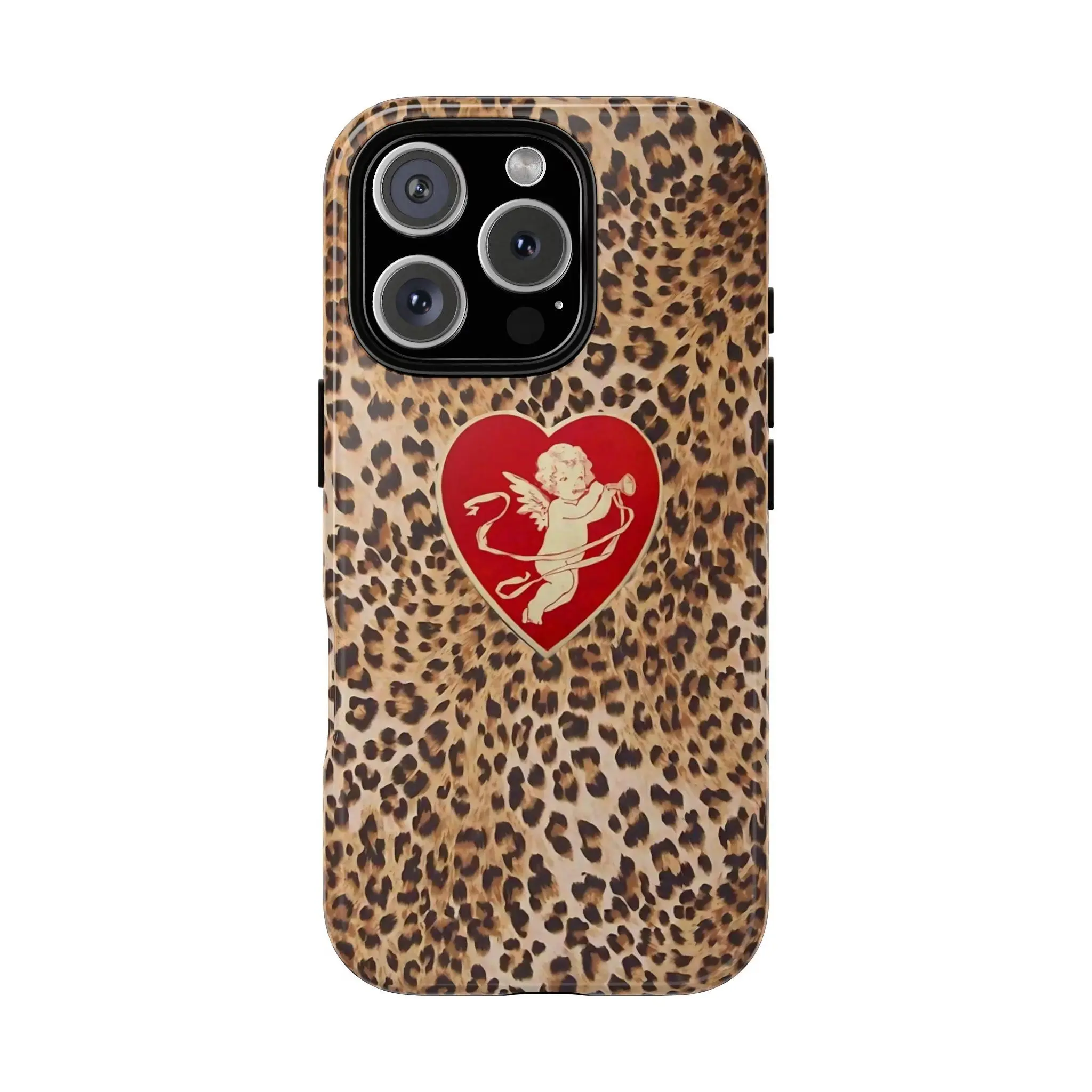 Durable Polycarbonate-Rubber Plastic iPhone 17 Pro Case - Leopard Print Style, Cupid Heart, Cute Animals Designs, Mob Wife Vintage Aesthetic for It Girls, Wireless-Ready, Shock-Resistant Protection Accessory