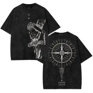 Vinland Saga Thorfinn No Enemies Unisex Anime Manga Acid Washed Heavyweight Cotton T-shirt, graphic tee,anime lover , outfits men men  gifts graphic  tees graphic  tee shirts  men Fabric Menswear