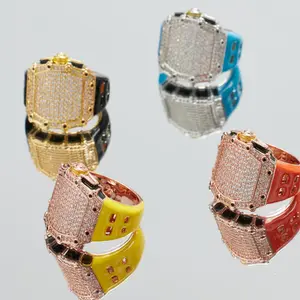 [ICE HUE]18K Gold Vacuum Plated Copper with 5A+ Sri Lanka Zircon RM Watch Design Ring Miami Italy Mexico & Micro Inspired for Women & Men Luxury Jewelry,Daily Wear,Casual Fashion,Gift Idea,Chicano,Classic,Hip Hop,Simple,Sporty Style