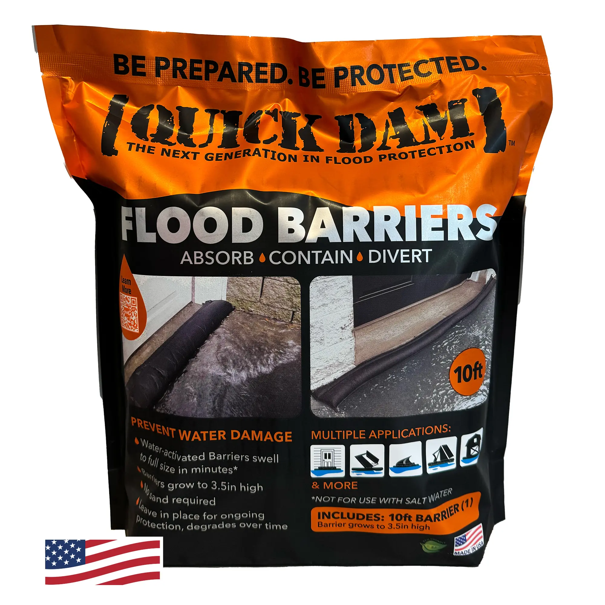 Quick Dam Flood Barriers 5' 10' 17' Lengths - Self Activating Super Absorbent Water Control Diversion for Home & Property Protection