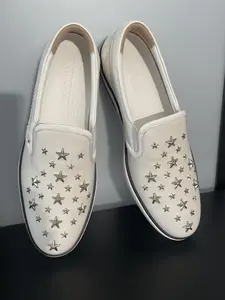 Pre-Owned Jimmy Choo White Leather Groove Studded Slip on Mens Shoes size 12