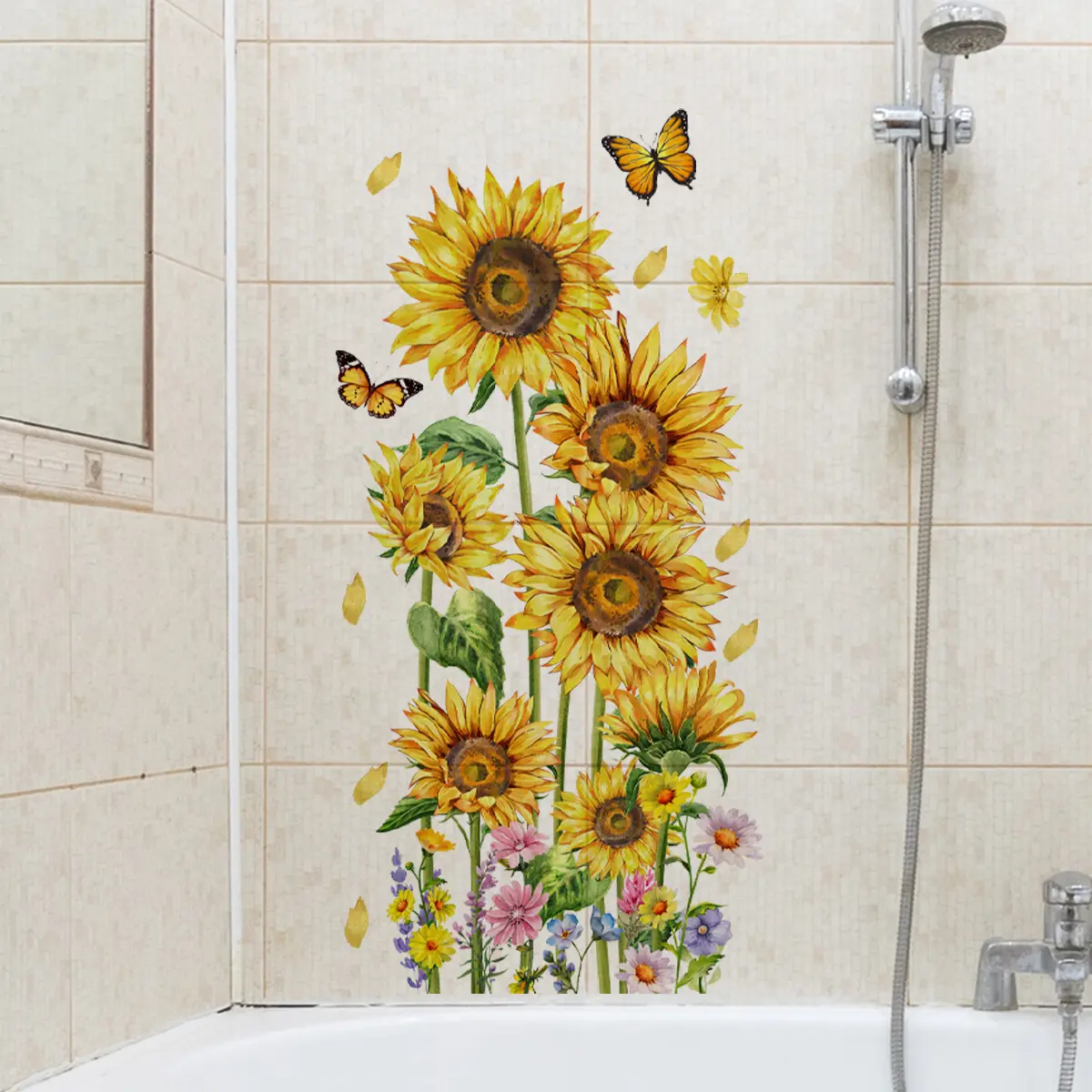 A (30*60cm) butterfly sunflower 2D flat Decorative wall sticker, home decoration self-adhesive wall sticker, Wall Decal, Decorative Stickers, M20246