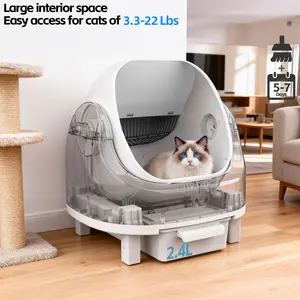 ZVRpet Self-Cleaning Smart Litter Box, suitable for medium-sized cats and kittens, features a safe anti-pinch design, ultra-quiet operation, easy assembly in 5 minutes, and is available in gray, black, and white.