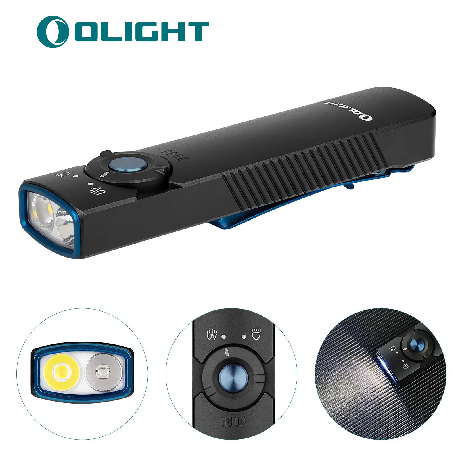 OLIGHT Arkfeld UV (without laser) 365nm Black Light with 1000 Lumens White LED Flashlight, Rechargeable Flat Flashlight