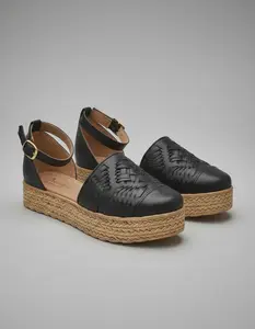 Black Leather Huarache Sandal – Handmade Mexican Ankle Strap Shoes