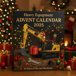 1pc Heavy Equipment Advent Calendar 2025, 24 Days Christmas Countdown Calendar, 24 Different 2D Mini Excavator Ornaments, for Collectors & Builders