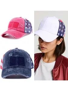 Unisex American Flag Trucker Hat Vintage Distressed Frayed Washed USA Patriotic Mesh Back Adjustable Snapback Cap for 4th of July America 250 Independence Day Summer Beach Outdoor Travel Daily Wear Breathable Sun Protection