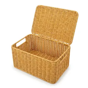 Large Plastic Rattan Wicker Storage Basket Multi-function Kitchen & Picnic Organizer