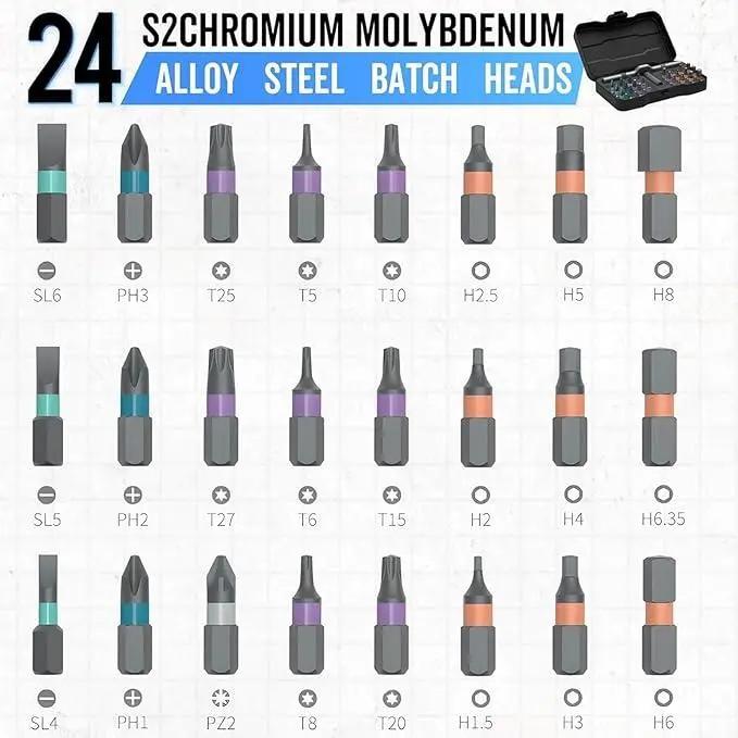 24 in 1 Dly Screwdriver Set Magnetic Compact and PortableRatchet Screwdriver, Mini Screwdriver Set, Ratcheting AllenWrench Set, Removable Self-Assembly Precisio for PcMobile Bicycle (Black) repair work autorepair kit Tool Setwith Case