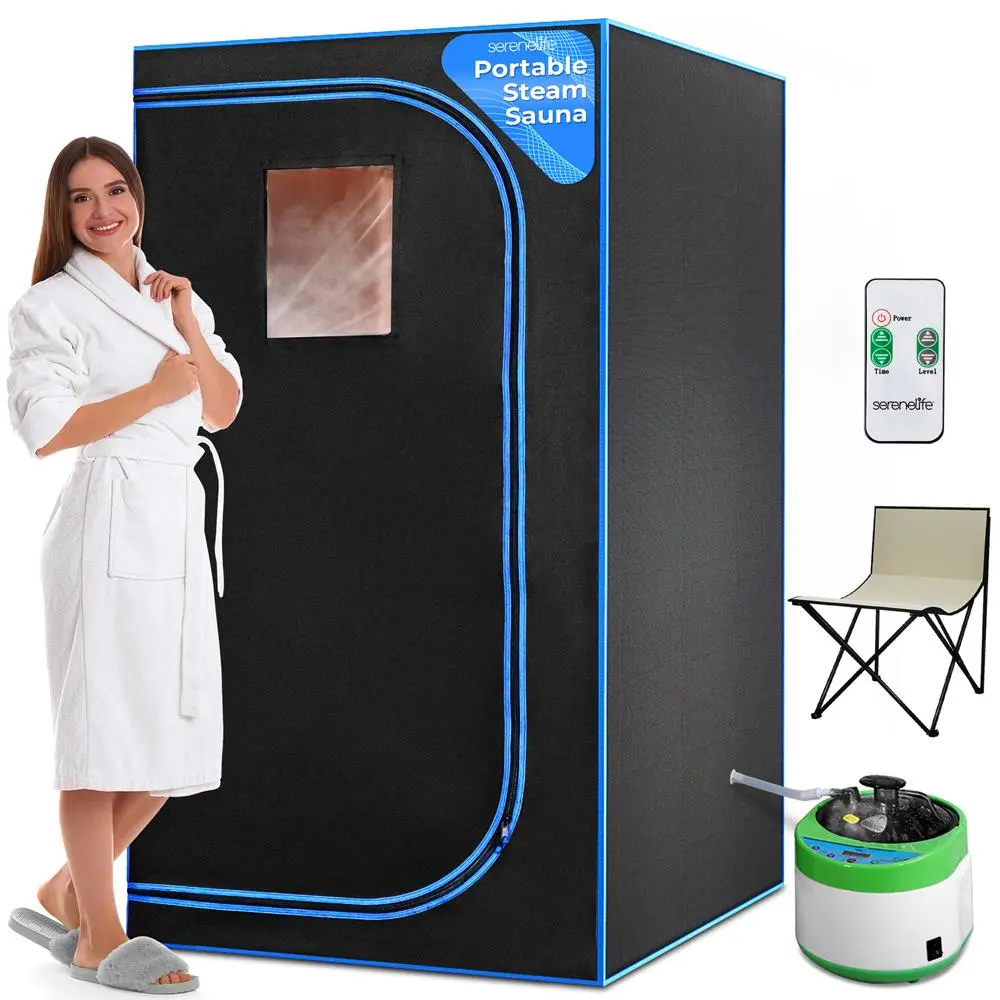 Portable Home Steam Sauna - 1600W Heater, 4L Steamer + Remote + Pipe, Foldable Chair, 35.43''x35.43''x70.87'' Compact Rectangle Tent, 9 Heat Levels, Adjustable Timer, Assembly Required for Detox (Indoor Personal Use), Compact Spa Size