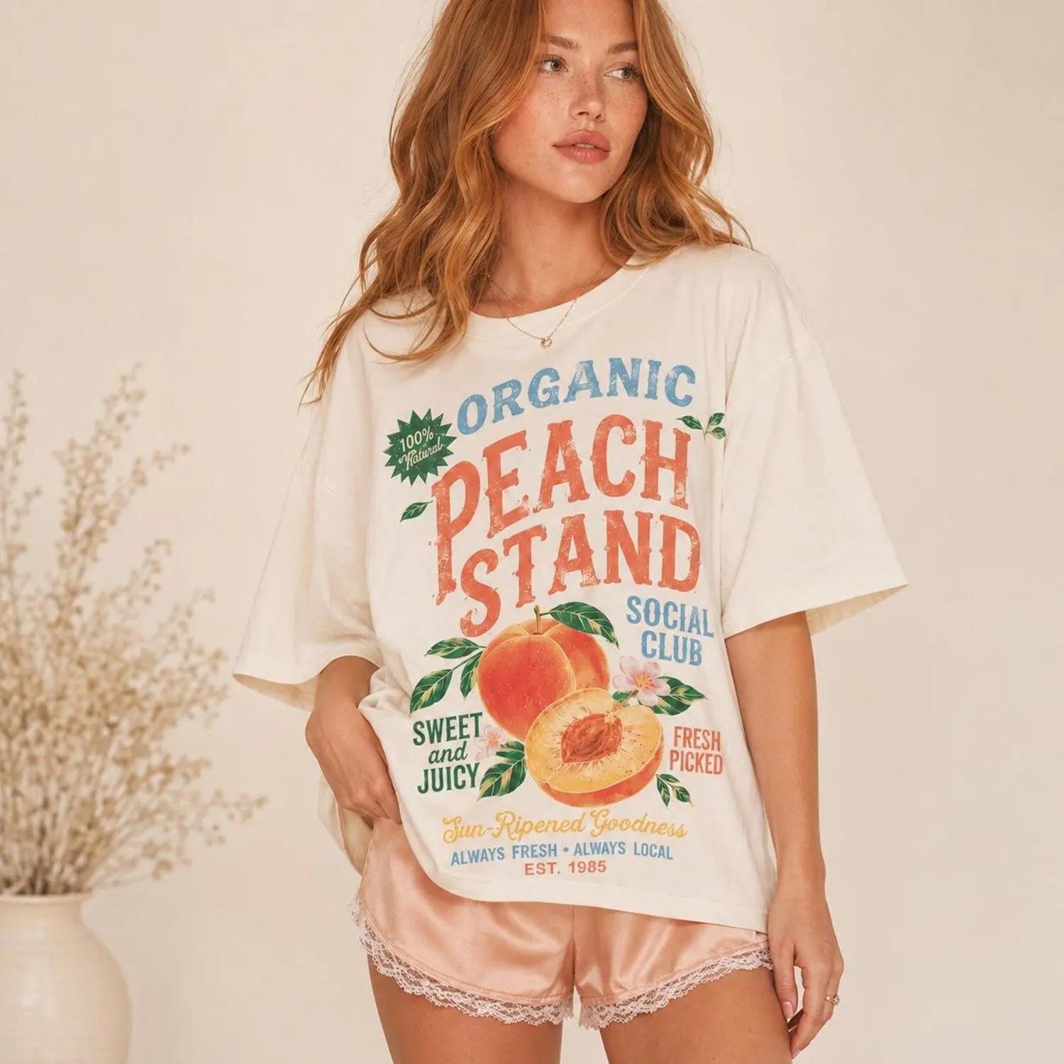Peach Stand Social Club Graphic Tee, Vintage Peach Shirt, Farmers Market T-shirt, Summer Fruit Tee, Cottagecore Foodie Shirt