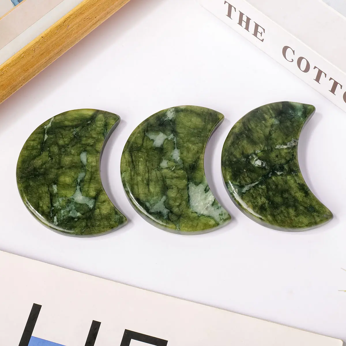 1pc Jade Moon Natural Stone Carving Energy Gemstone Ornament Mineral Room Decor Craft Gift Ornaments Decor