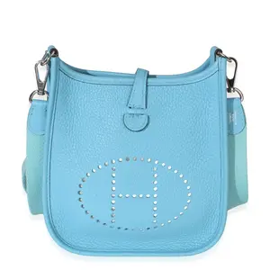 Pre-owned HERMÈS leather Shoulder Bags NY155642 Hermes Bleu Du Nord Clemence Mini Evelyne 16 Tpm
