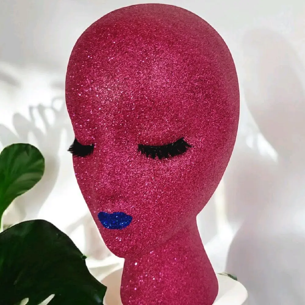 Female styrofoam mannequin head| display stand| wig stand| hat stand| mannequin head| wig head| glitter head| salon display| wig model| gift| mannequin head (Pinky)