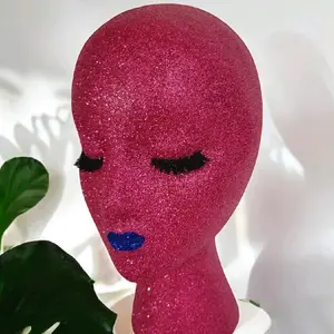 Female styrofoam mannequin head| display stand| wig stand| hat stand| mannequin head| wig head| glitter head| salon display| wig model| gift| mannequin head (Pinky)