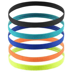 Sports Hair Bands Pack of 5 Thin Elastic Bands for Boys and Girls, Non-Slip Forehead Sweatband for Football Yoga Running, Sweat Wicking Headband, Training Headband