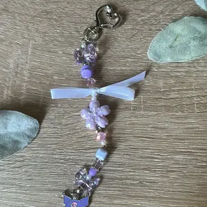 Handmade Goth Bunny Beaded Keychain with Purple Heart Charm and Bow Accents for Cute Accessories