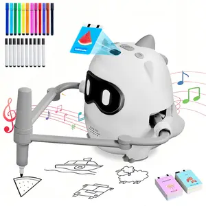 Children's painting robot with camera recognition function, educational art toy set, including 100 cards and 12 colored and 10 black brushes, suitable for preschool learning activities, Christmas and birthday gifts for boys and girls over 3 years old