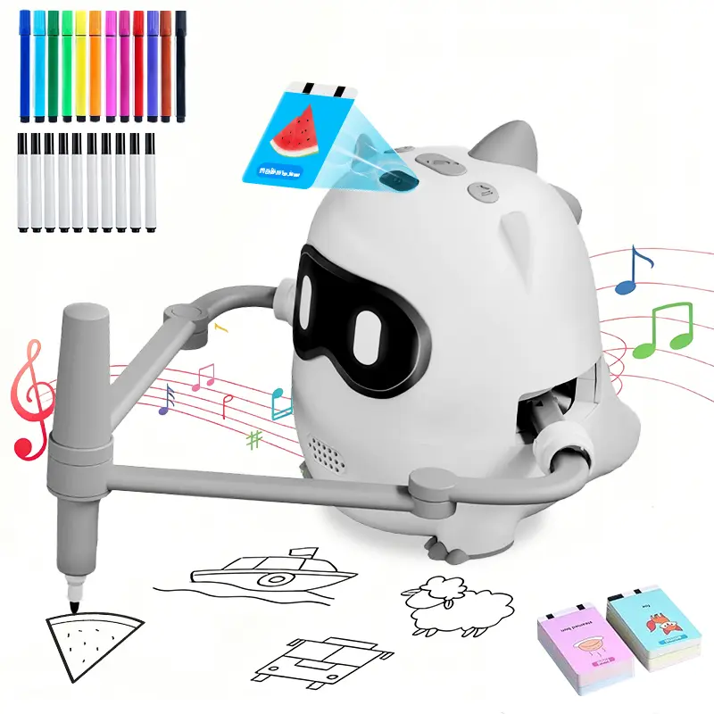 Children's painting robot with camera recognition function, educational art toy set, including 100 cards and 12 colored and 10 black brushes, suitable for preschool learning activities, Christmas and birthday gifts for boys and girls over 3 years old