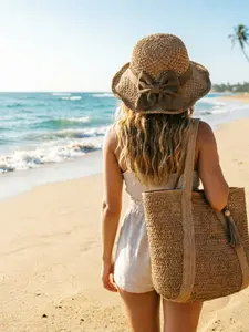 Dmk 2-Piece Set Vintage Handwoven Straw Hat + Fringe Shoulder Bag, Elegant French Sunhat, Foldable Breathable Beach Hat, Perfect for Vacation