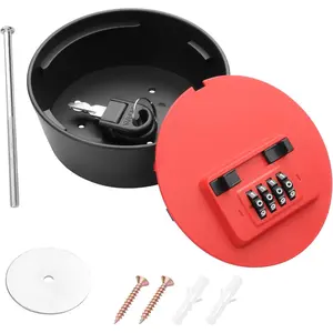 Key Lock Box, Wall Mounted Round Key Safe Box, 4 Digit Combination Lockbox for Outside House , Large Capacity Key Safe Lock Box for ,Warehouse,Indoor & Outdoor (Red)