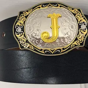 “J”name initial Buckle(3”-21/2”size of buckle )with 21/2” wide belt, it is normal size for any parson. 3D , 3 tune color and engrave with gold.