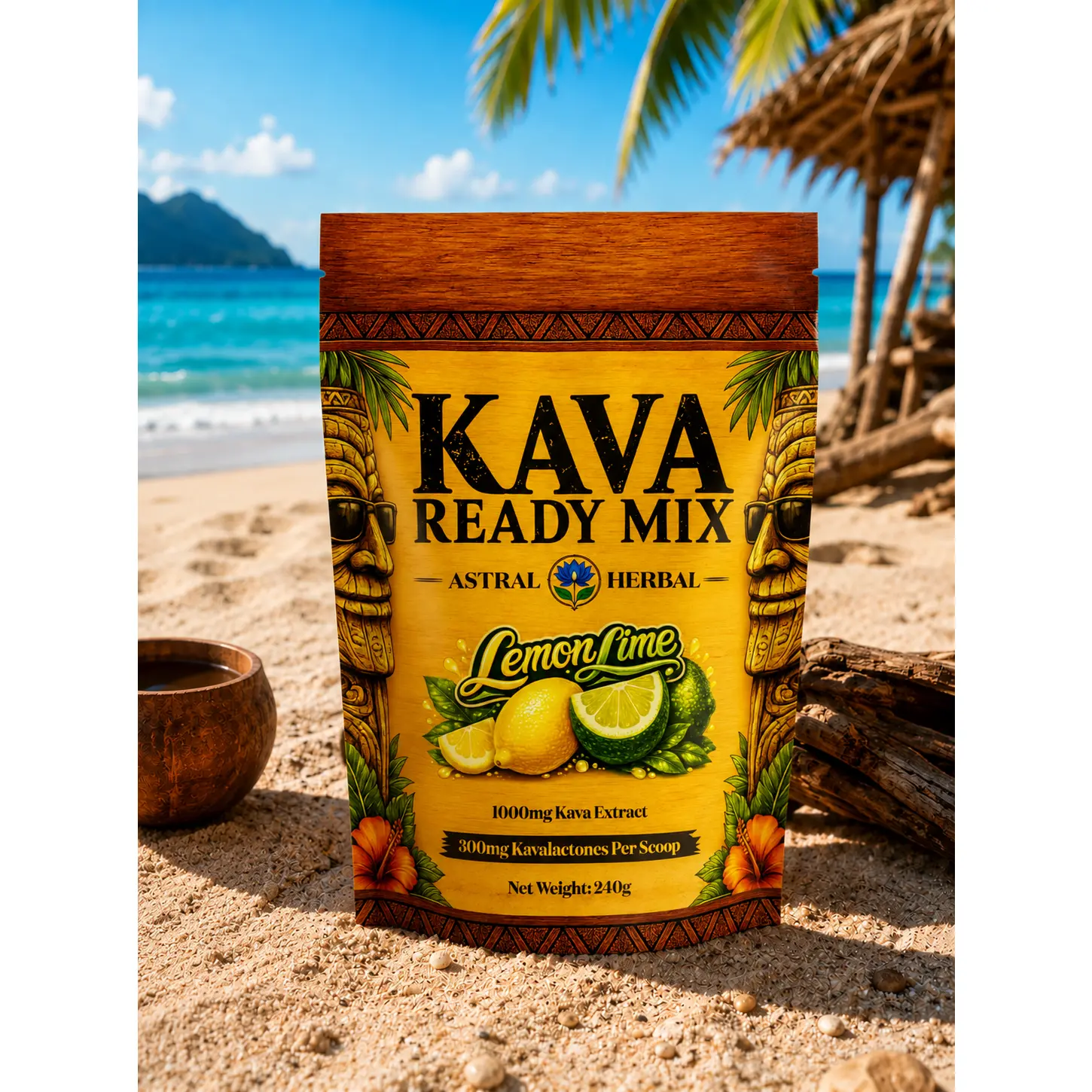Kava Ready Mix - Lemon Lime Flavor - 1000mg Kava Extract per Quick Dissolve Scoop