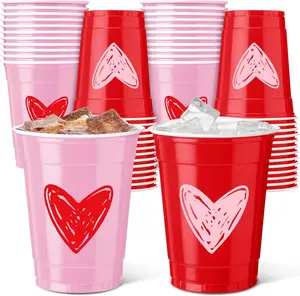 50 Pcs 12 oz Vanlentine's Day Disposable Cups Pink Red Drinking Cups Vanlentine's Day Supplies for Wedding Birthday Supplies