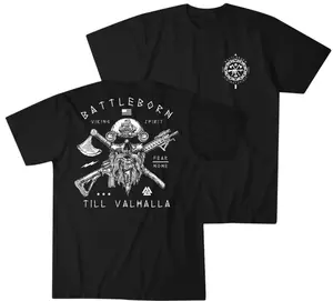 Til Valhalla Warrior Spirit Battleborn Military Grunt Tactics T Shirt 100% Cotton O Neck Short Sleeve Casual Mens T Shirt Graphic Tee Soft Comfortable Breathable Streetwear Viking Style Summer Cool High Quality Gift For Veterans