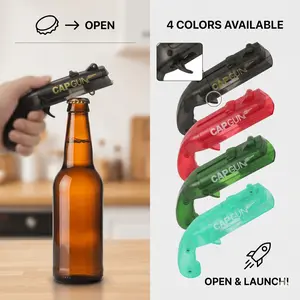Funny Gun-Shaped Metal Beer Bottle Opener Launcher, Plastic-Accent Kitchen Utensil, Transparent Bar Tool for Camping, Gag Gift for Beer Lovers