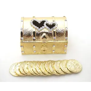 2.2" Gold Double Heart Treasure Chest Arras Box and Coin Set