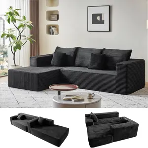 Oversized L-Shaped Couch with Chaise, Minimalist Compressed Boneless Convertible Sofa No Assembly Required, Modular Cloud Sectional Sofa for Living Room Bedroom, Right-Facing Chaise, Plush Corduroy