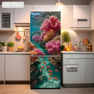 Self-Adhesive Refrigerator Stickers, Removable PVC Kitchen Decals, Coral Fish Theme, DIY Home Decor, 30x180cm, Set of 2