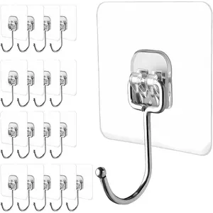 Large Adhesive Hooks, 18 Pack Hold 44lb(Max) Heavy-Duty Sticky Hooks,Waterproof & Rustproof Wall Hook for Hanging Can be Use Kitchen Bathroom Outdoor Ceiling Office, Transparent