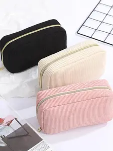 Large Capacity Corduroy Pencil Case Storage Bag, Portable Toiletry Bag Travel Organizer, Simple Stationery Box, Multifunctional Makeup Bag