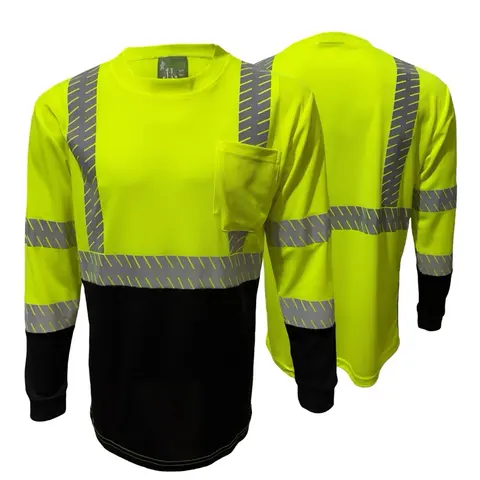 Safety Reflective High Visibility Long Sleeve T Shirt for Men Construction Work Shirts ANSI Class 3 - HiVis - ST915