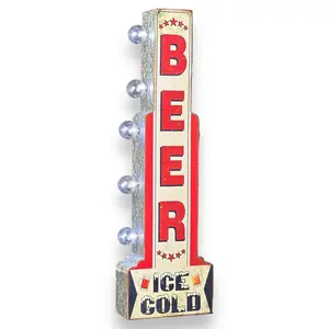 Beer Ice Cold Double Sided 26" Metal Marquee Sign With Vintage Retro Off The Wall Design Home Decor