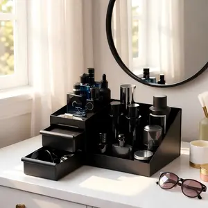 Premium Men's Grooming Organizer - 3-Tier Cologne & Fragrance Storage Box, Waterproof Countertop Case for Bathroom - Ideal Gift for Men