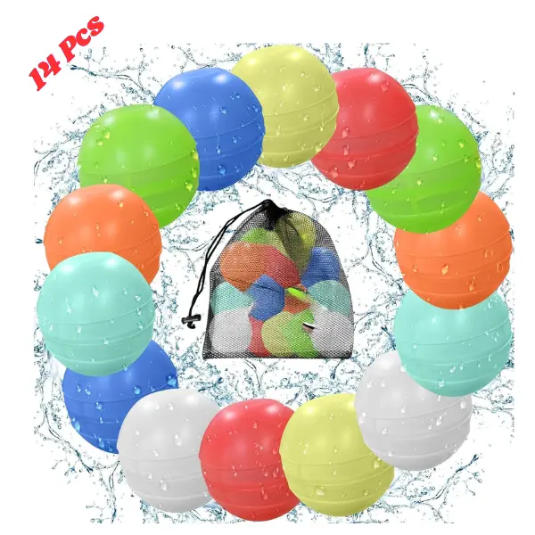 14 Pcs Reusable Water Balloons, Quick Fill Magnetic Water Balloons, Summer Pool Toys, Beach Water Games, Outdoor Water Toys for Kids Ages 3-12, Boys & Girls