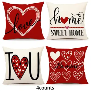 Valentine's Day Heart Pattern Cushion Cover, 4 Counts/16pcs Lovely Pillow Cover without Filler, Household Decoration Supplies for Home Living Room Bedroom