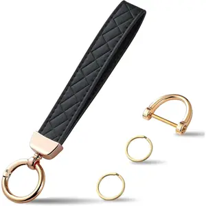 Leather Wristlet Keychain, Car Key Chain Holder with 2 Key Ring & Anti-Lost D Ring, Key Fob Wristband for Women