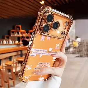 Pink Faith Phone Case for iPhone 17 Air 16 15 14 13 12 11 Pro Max Plus border Electroplating with counter-fall Safety Cushion 2D printing Four-corner Thickened