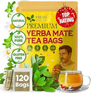 【FreshDrinkUS】 Yerba Mate Tea Bags | 120 Tea Bags | Traditional South American Herbal Tea – Smooth & Refreshing Flavor – Premium Quality, Sustainably Sourced. Vegan.