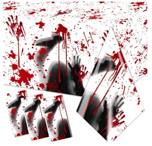 Have a Killer Birthday Decoration,3pcs Bloody Tablecloths Waterproof Horror Themed Birthday Bloody Handprint Tablecloth for Halloween Party Horror Movie Scream Birthday Decorations