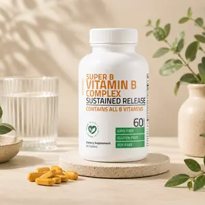 Super B Vitamin Complex Sustained Release Tablets, Complete B1 B2 B3 B6 B9 & B12 Formula, 60 Count