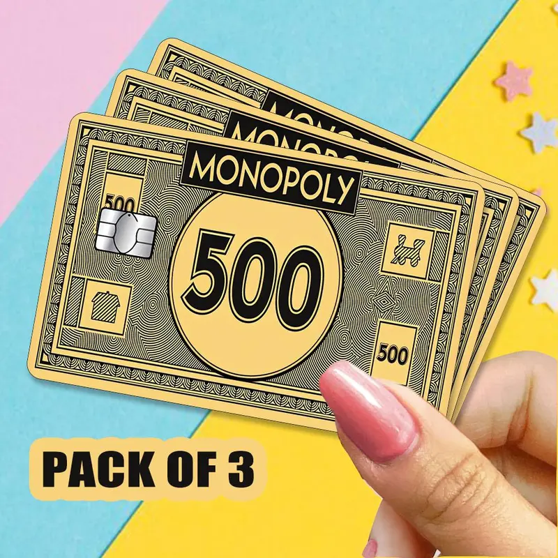 Monopoly Money Design Card Sticker, 3 Counts/set Funny Credit Card Skin Wrap Sticker Decal, Card Sticker for Most Of Cards, Adhesive Stickers Sticker Packs, Includes Sticker, Adhesive Decals